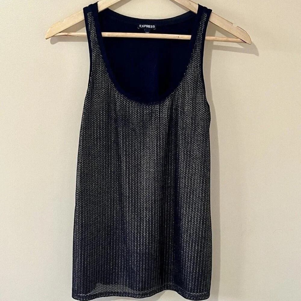 EXPRESS| Sharp 'Lila'‎ Black & Gold Chain Metal Style Embellished Tank Top Sz XS